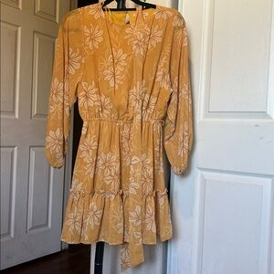 Flying Tomato Mustard Dress with Floral Accents